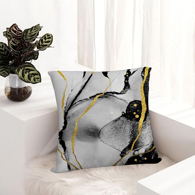 Black Gold Grey Marble Throw Pillows Covers 18x18 Inch Set of 4, Abstract - Image 4