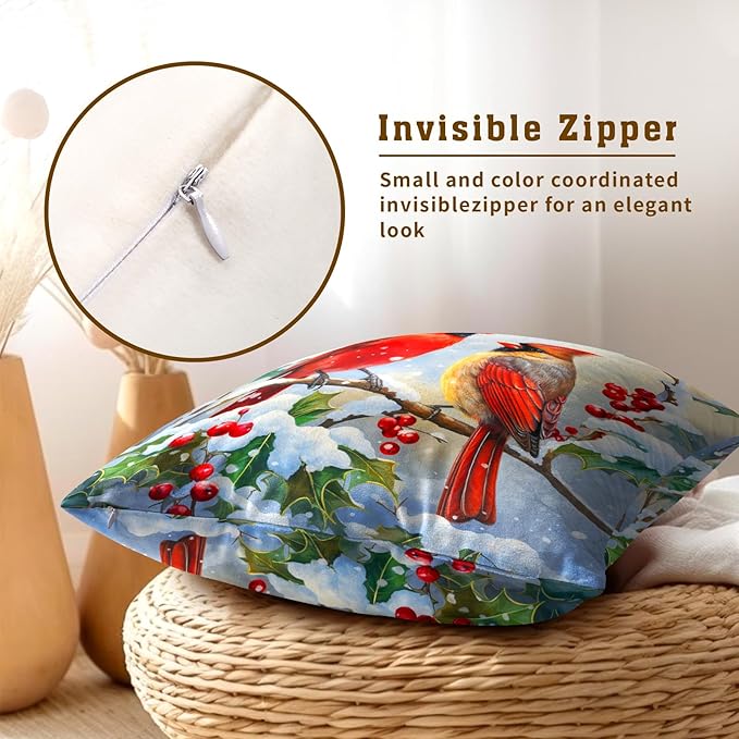 Winter Red Bird Throw Pillow Cover Set of 2 16x16 Inch Winter Christmas - Image 3