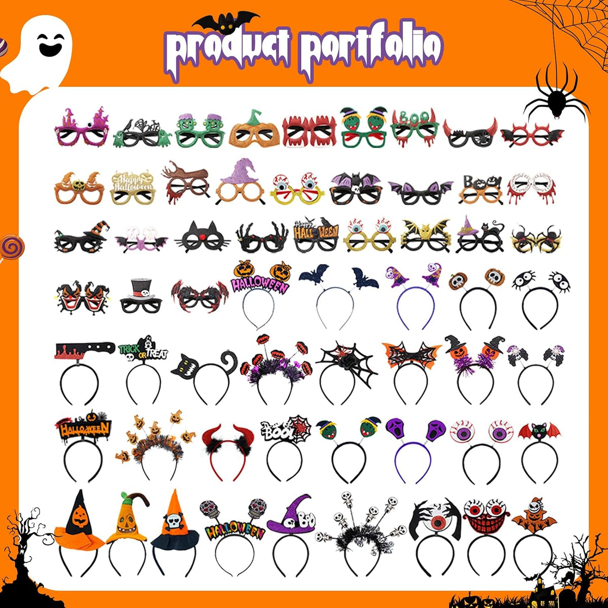Halloween Headbands and Glasses Bulk, Party Favor Accessories for Adults Costume Party Decorations