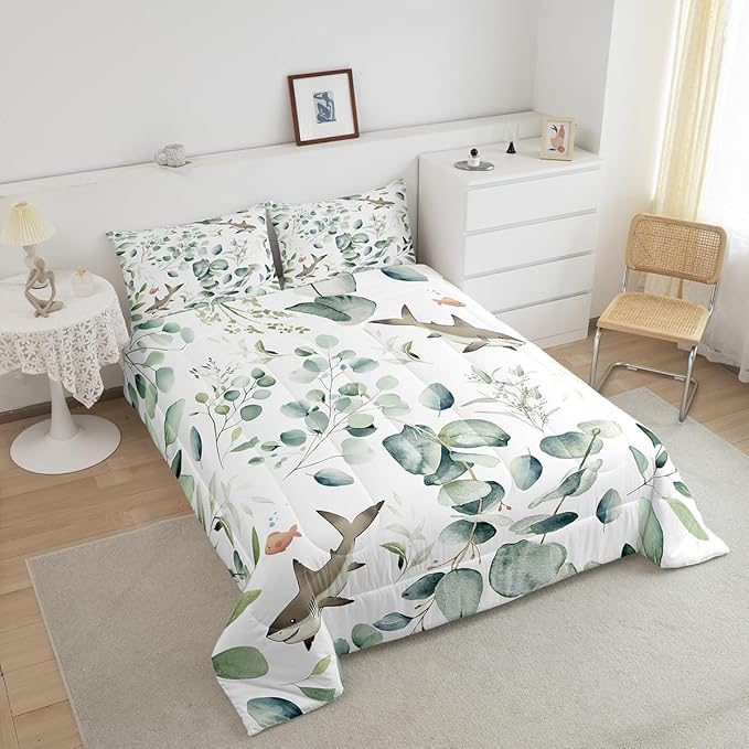 Erosebridal Girls Kawaii Animal Full Comforter Set Cute Shark Bedding Set Full - Image 4