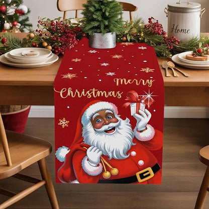 Black Santa Claus Table Runner, 18x72 Inch, Merry Christmas Table Runners Xmas by Unknown