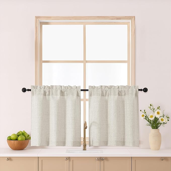 Gwine Natural Kitchen Curtains 24 Inch Length 2 Panels, Light Filtering by Gwine