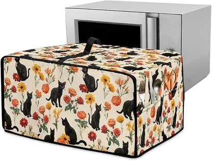 Black Cat Rose Daisy Floral Print Microwave Oven Cover by HwzdsyxlCreativeHomeDecor