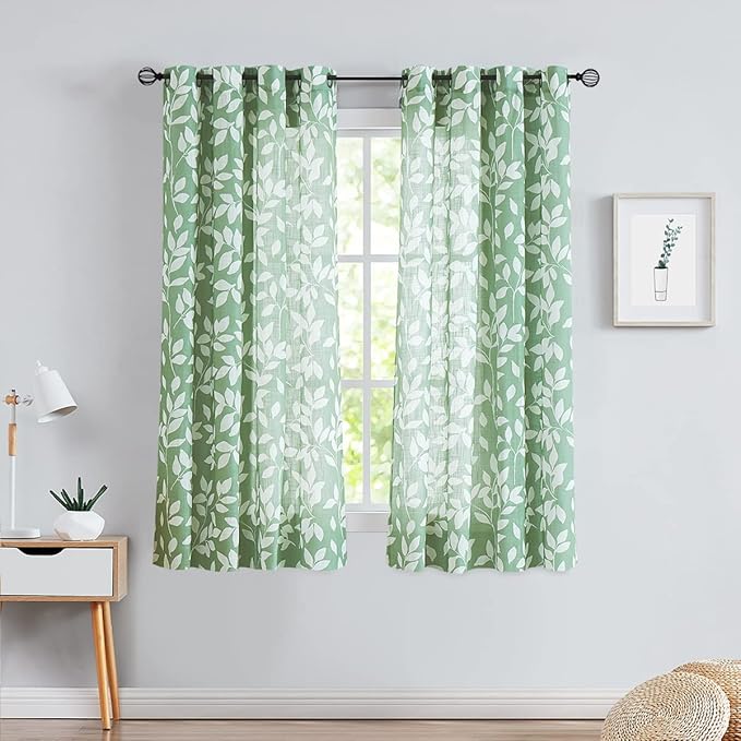 Treatmentex White Green Print Curtains - Image 2