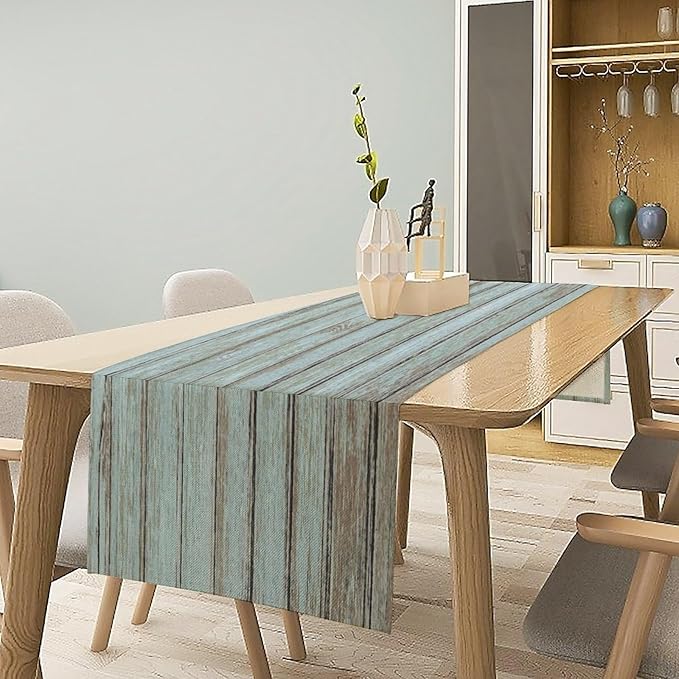 Vintage Table Runner Blue Wood Planks Texture Rustic Country Farmhouse Barn - Image 3