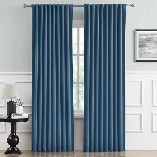 DUALIFE Denim Blue Blackout Curtain Panels 84 Inch Length 2 Panels Set by DUALIFE