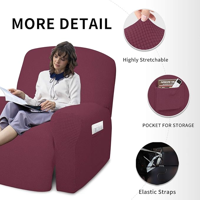 Easy-Going 4 Pieces Oversized Recliner Stretch Sofa Slipcover Sofa Cover - Image 4