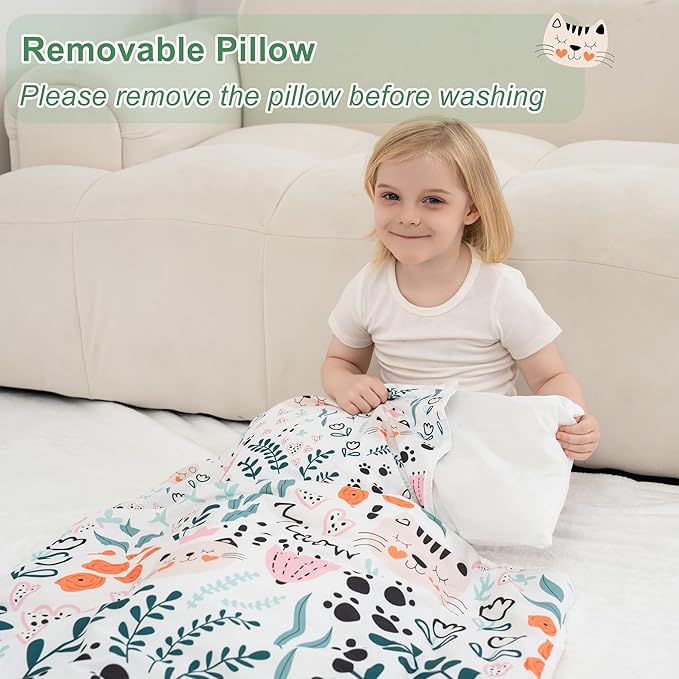 Viviland Toddler Nap Mat with Pillow and Minky Dot Blanket, Rolled Sleeping - Image 5