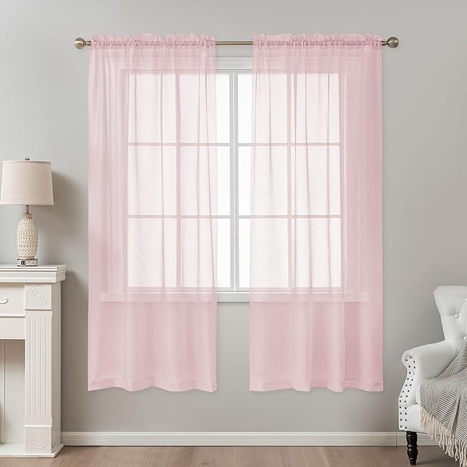 Pink Sheer Curtains 72 Inches Long, Privacy Semi Sheer Curtains - Image 2