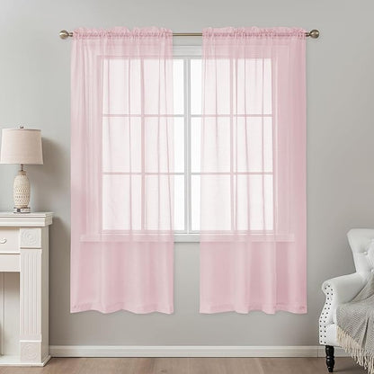 Pink Sheer Curtains 72 Inches Long, Privacy Semi Sheer Curtains - Image 2