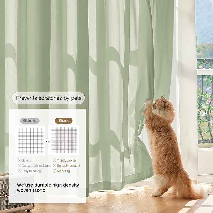 Anmao Non-See-Through Sage Green Privacy Semi Sheer Curtains - Image 4