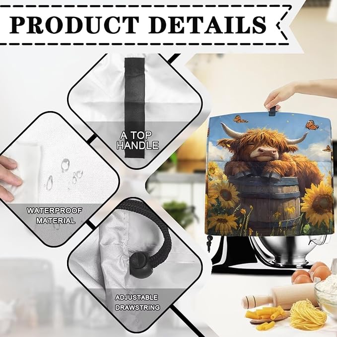 Kitchen Aid Stand Mixer Covers Highland Cow Sunflower Kitchen Appliance Dust - Image 7