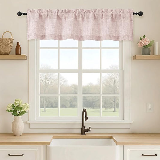 OVZME Blush Pink Valance for Windows, Light Filtering Faux Linen Textured Small by OVZME