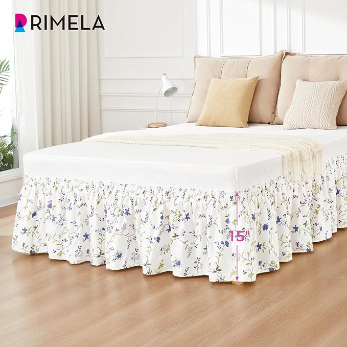 RIMELA Sweet Blueberry Bed Skirt Queen Size 15 Inch Drop, Elastic Bed Skirting - Image 4