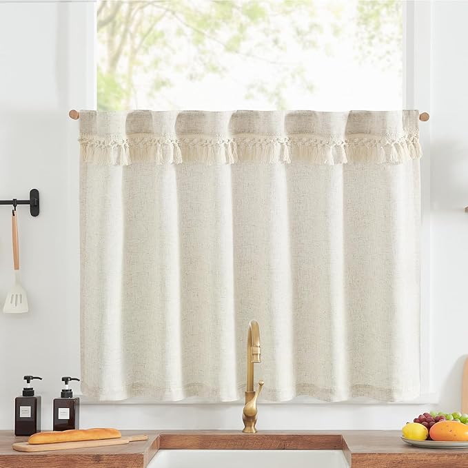 jinchan Linen Kitchen Curtain by JINCHAN