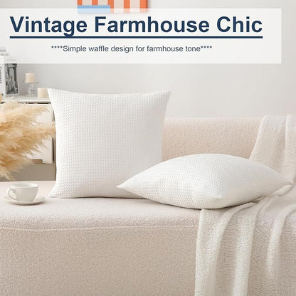 2 Pack Off White Waffle Throw Pillow Covers, 100% Cotton Farmhouse Decorative - Image 6