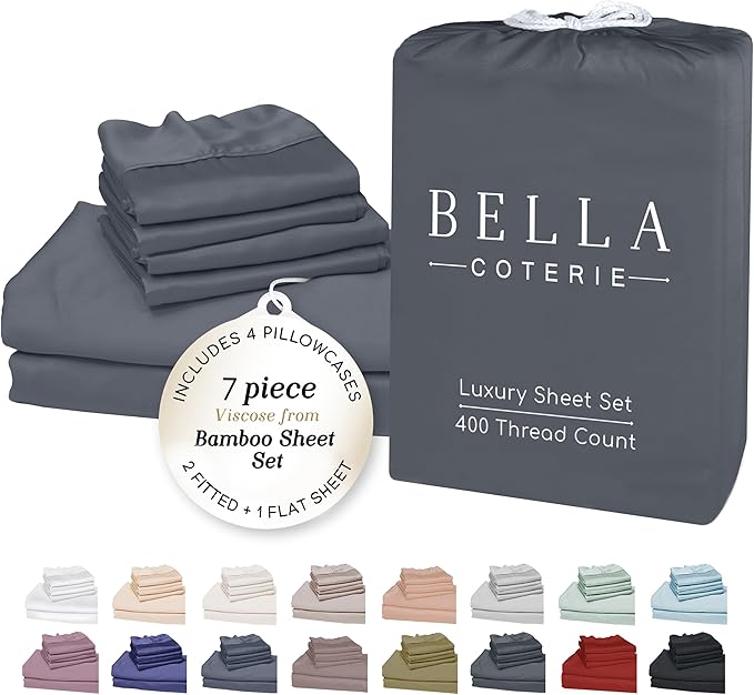 Bella Coterie 7 Piece Luxury Bamboo Viscose Split King Size Sheet Set | 2 by BC