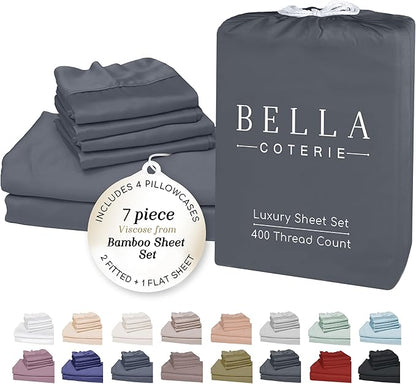 Bella Coterie 7 Piece Luxury Bamboo Viscose Split King Size Sheet Set | 2 by BC