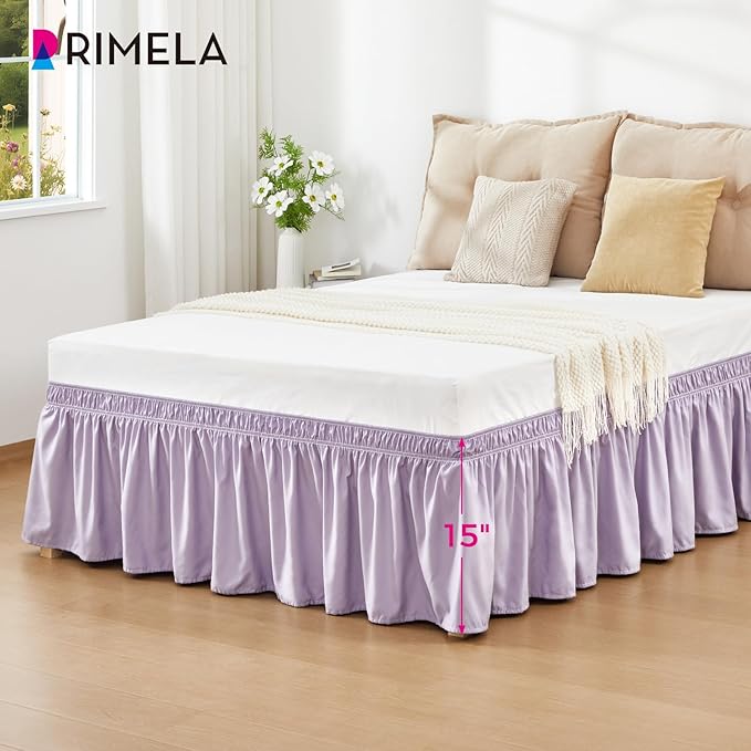 RIMELA Lavender Purple Bed Skirt Queen Size 15 Inch Drop, Wrap Around Elastic - Image 3