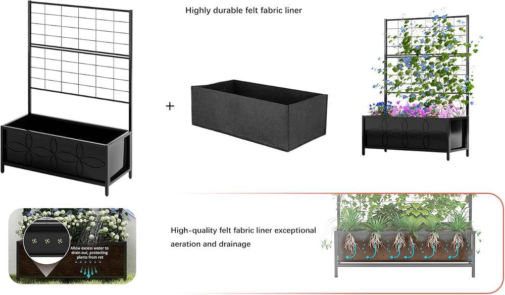Zhongma Sturdy Raised Garden Bed with Trellis (15.75 x 35.43 x 48.8 in) for V...