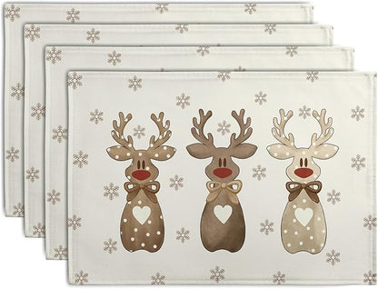 Christmas Reindeer Snowflakes Placemats Set of 4 Xmas Cute Elk Deer Place Mats by Wnoesat