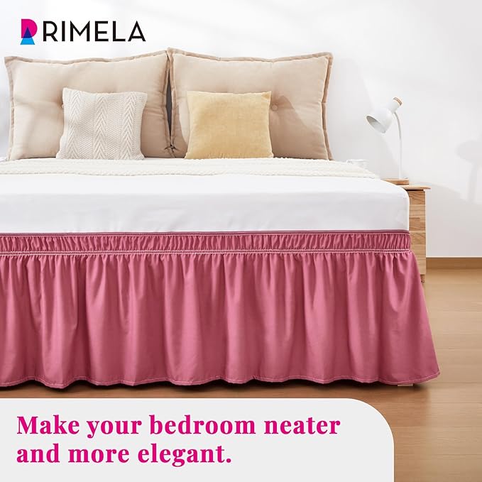 RIMELA Dusty Red Bed Skirt King Size 15 Inch Drop, Wrap Around Elastic Bedskirt - Image 9