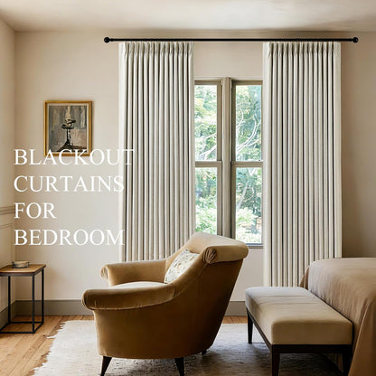 pinch pleated linen curtains 100% blackout 95 inches, side view