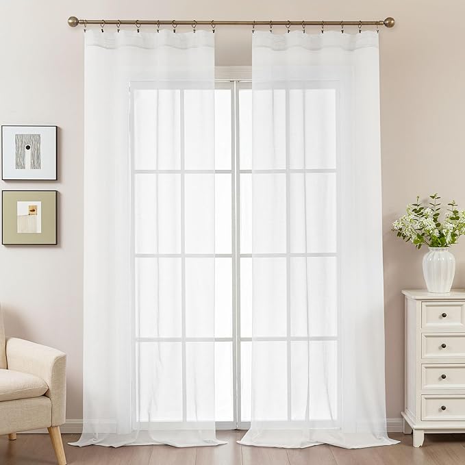 White Sheer Curtains 108 Inches Extra Long, Privacy Semi Sheer Curtains - Image 2