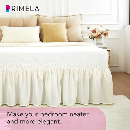 RIMELA Cream Bed Skirt Wrap Around Elastic Dust Ruffles Solid Color Wrinkle and - Image 8