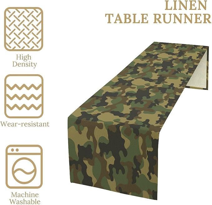 Camo Table Runner, Military Camouflage Coast Guard Force Soldier Hunting Themed - Image 6