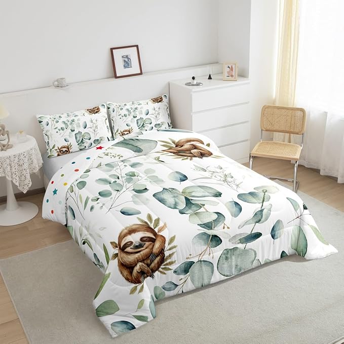 Erosebridal Girls Kawaii Animal King Size Comforter Set Cute Sloth Bedding Set - Image 5