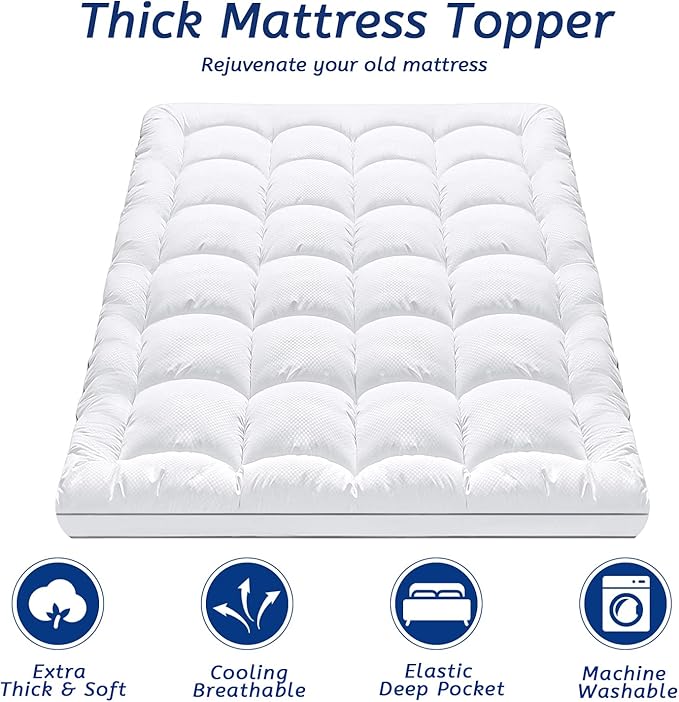 King Size Mattress Topper for Back Pain, Cooling Extra Thick Mattress Pad Cover - Image 2