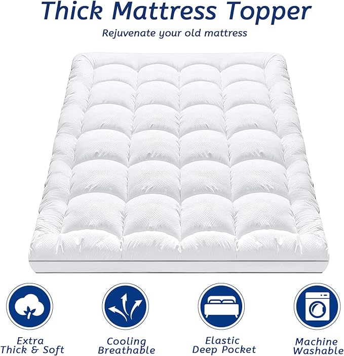 Full Size Mattress Topper for Back Pain, Cooling Extra Thick Mattress Pad Cover - Image 2