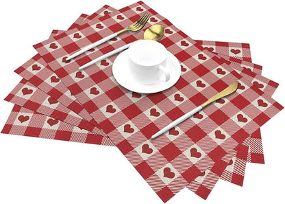 Valentine's Day Placemats Set of 4, Checked Love Hearts Decorative Table Mat 12 - Image 3