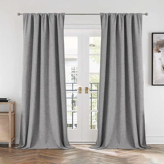 CUCRAF Linen 100% Blackout Curtains 84 Inch Length 2 Panels Set, Back Tab and by CUCRAF