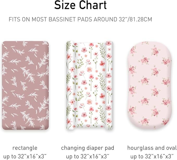 Floral Bassinet Sheets Girl 3 Pack, Breathable Cozy Fitted Mattress Sheet - Image 3