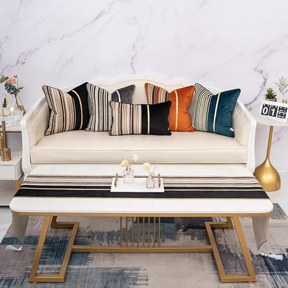 Yangest Black Striped Patchwork Throw Pillow Cover Gold Leather Cushion Cover - Image 7