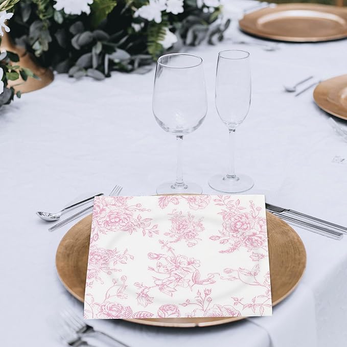 100 Pack Pink Floral Cocktail Napkins, Guest Hand Towels Disposable - Image 5