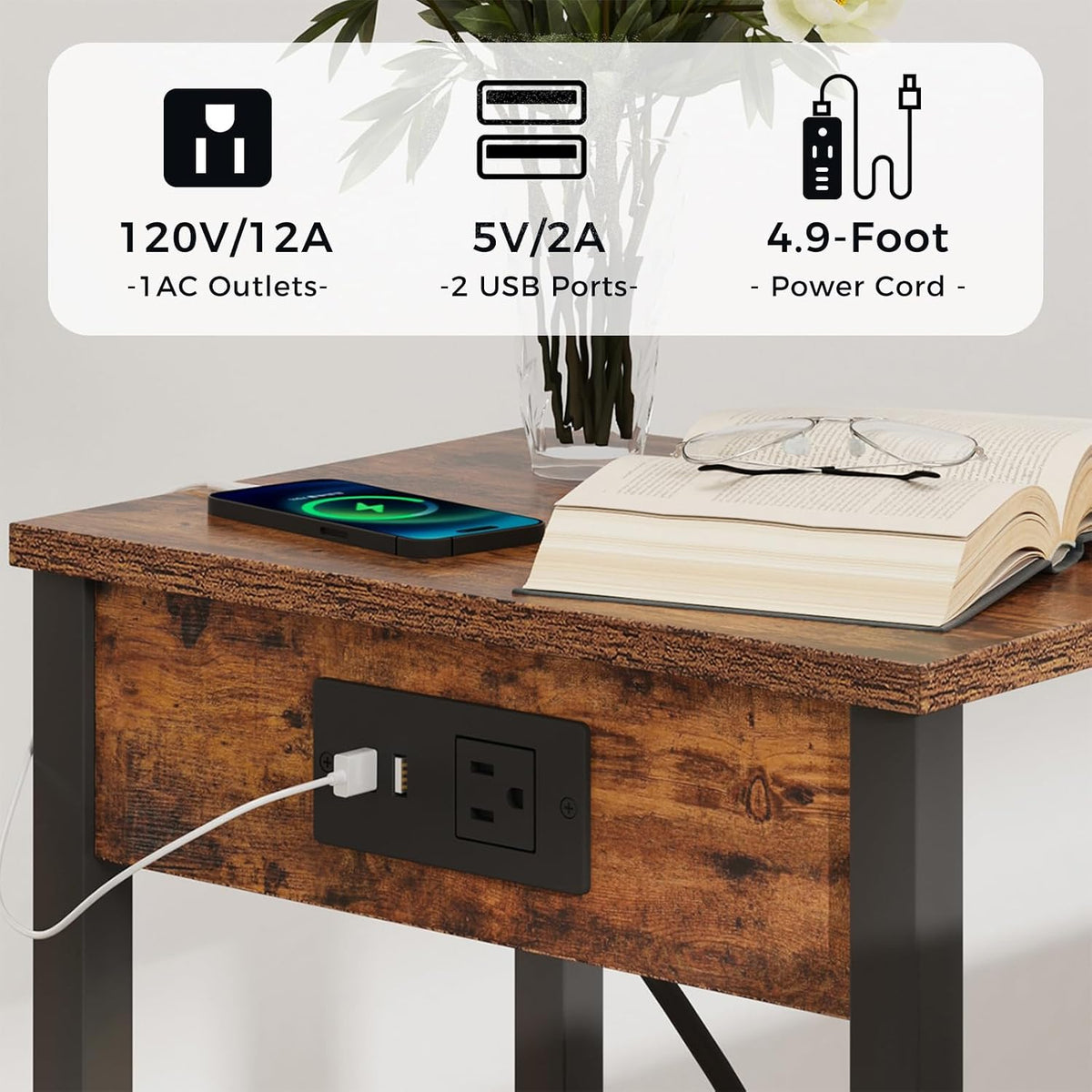 vimber side table with charging station, set of on a desk or shelf