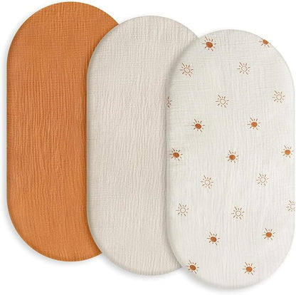 Gllquen Baby Muslin Bassinet Sheets 3 Pack, Breathable Elastic Cozy Fitted by GLLQUENBABY