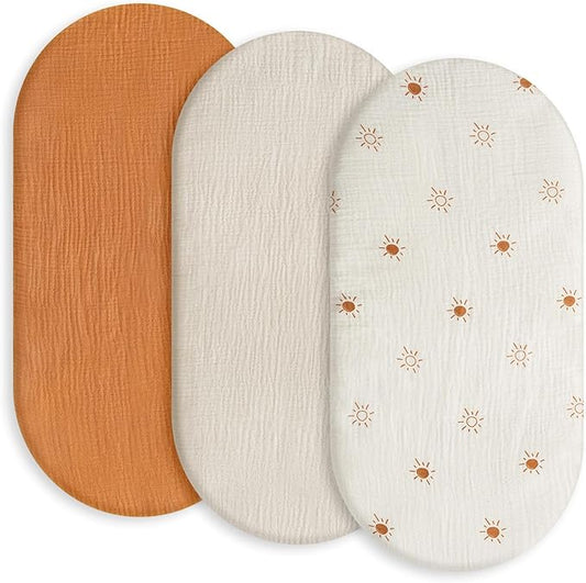 Gllquen Baby Muslin Bassinet Sheets 3 Pack, Breathable Elastic Cozy Fitted by GLLQUENBABY