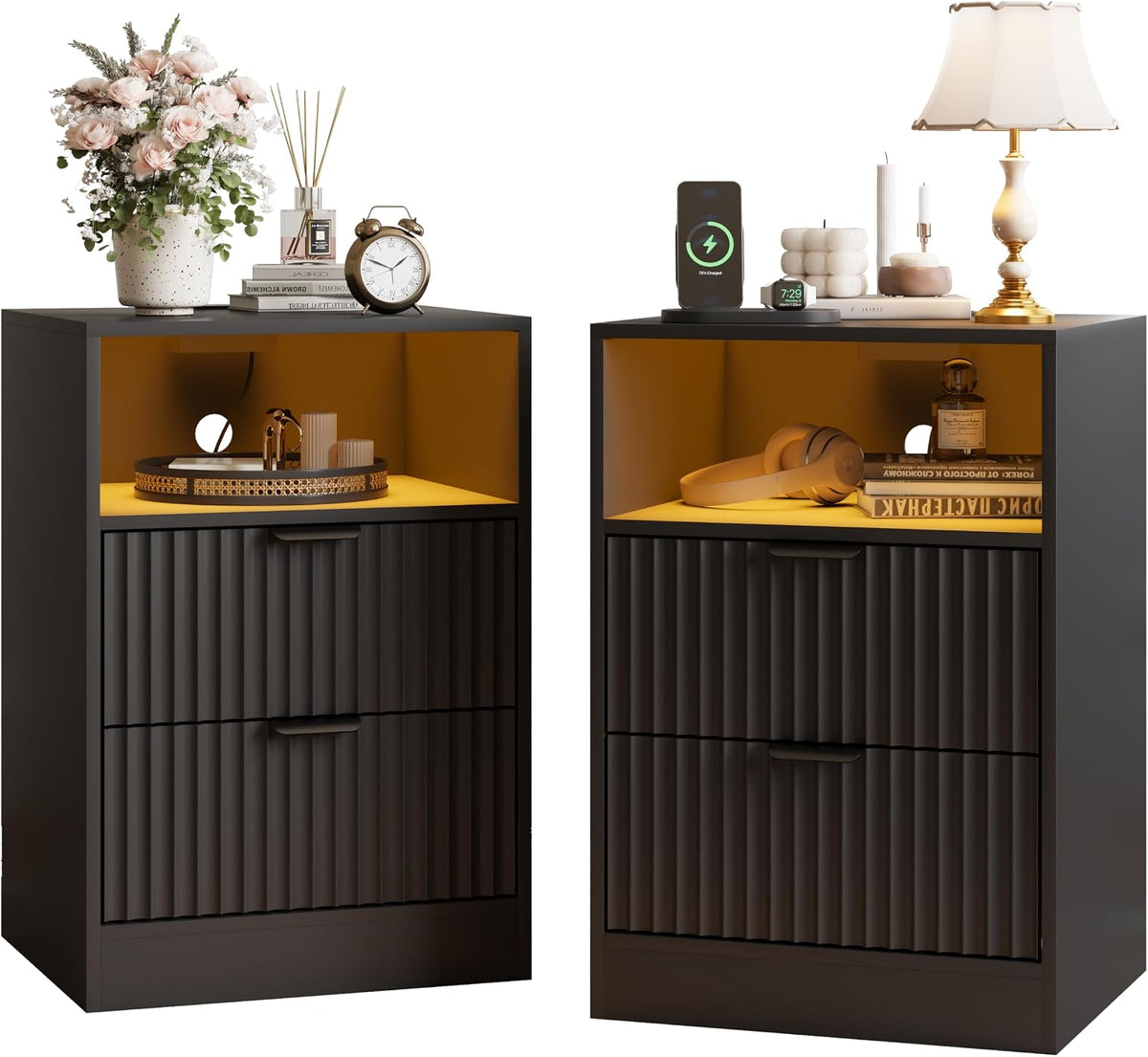 black night stand set 2, led nightstand with, view 9