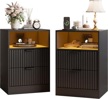 black night stand set 2, led nightstand with, view 9