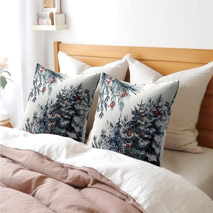 Christmas Tree Throw Pillow Covers 24x24 Inch Set of 2 Winter Watercolor Blue - Image 8
