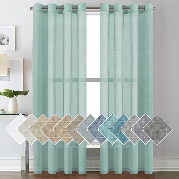 H.VERSAILTEX Linen Curtains Natural Linen Semi-Sheer Curtains 2 Panels Nickel by HVERSAILTEX