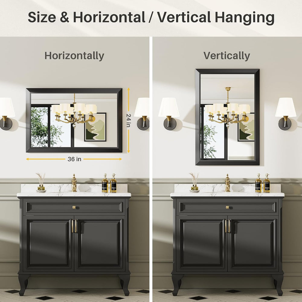 Briivue Black Metal Framed Bathroom Wall Mirror, 24x36 Inch