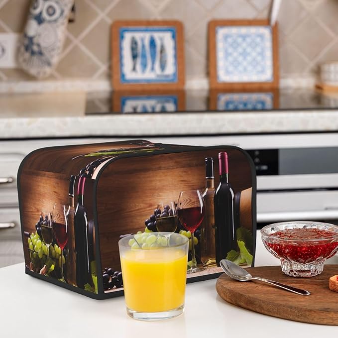 Red Wine Glasses Grape Wooden 4 Slice Toaster Cover, Waterproof Toaster Dust - Image 7