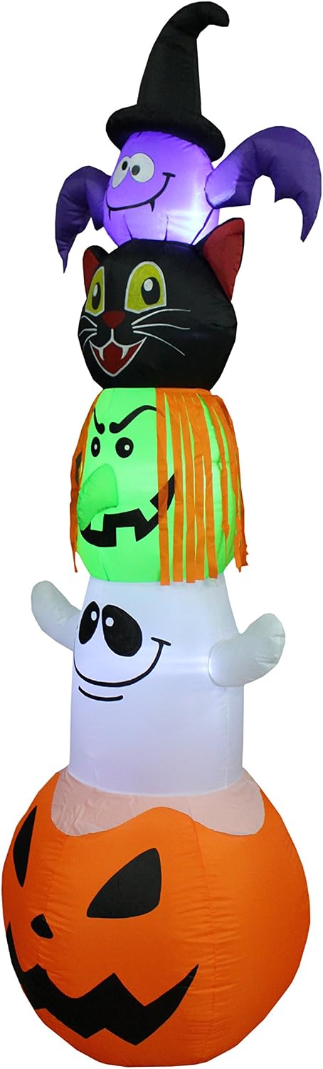 8 FT Halloween Inflatable Stacked Bat, Black Cat Witch Ghost Pumpkin