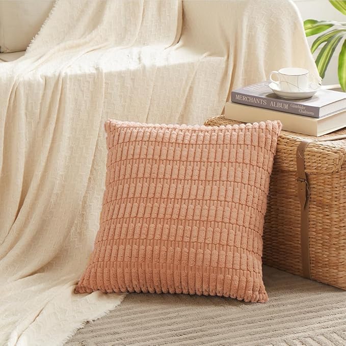 Fancy Homi 4 Packs Peach Decorative Throw Pillow Covers 16x16 Inch - Image 2