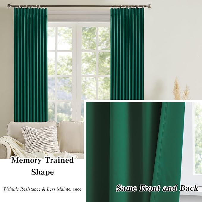KEQIAOSUOCAI Emerald Hunter Green Curtains 102 Inches Long 2 Panels Set - Image 6